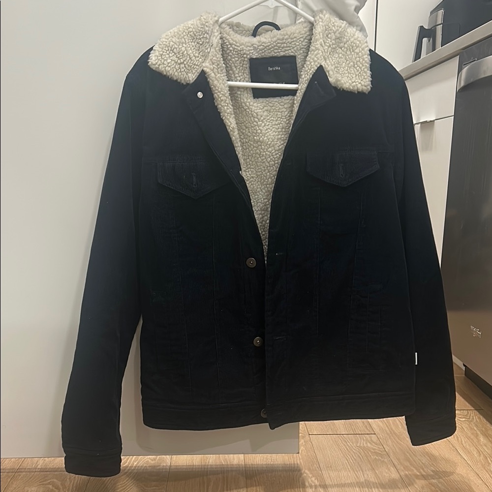 Bershka Black Jacket with Cream Lining